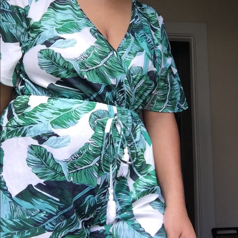 Green & White Leaf Romper